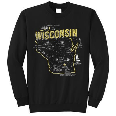 Wisconsin Map Of Memorable Spots Sweatshirt