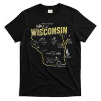Wisconsin Map Of Memorable Spots T-Shirt
