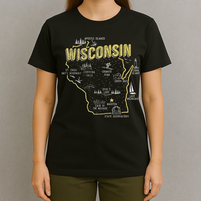 Wisconsin Map Of Memorable Spots T-Shirt