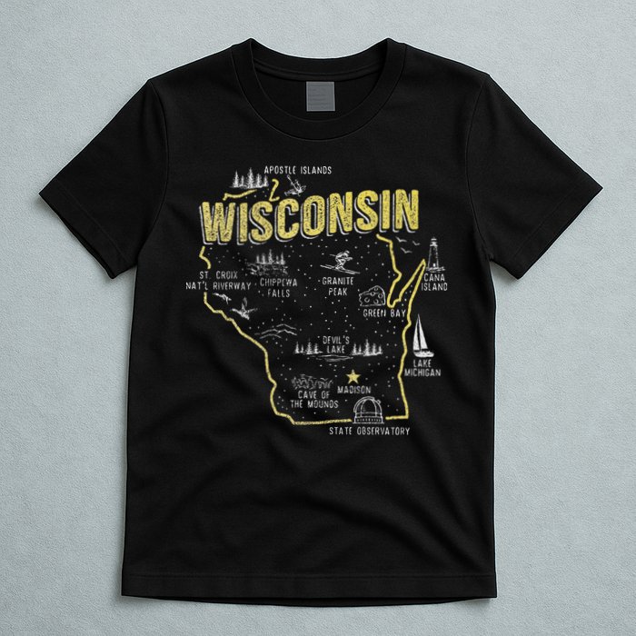 Wisconsin Map Of Memorable Spots T-Shirt