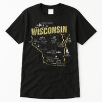 Wisconsin Map Of Memorable Spots Tall T-Shirt