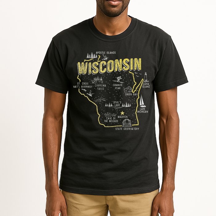 Wisconsin Map Of Memorable Spots Tall T-Shirt