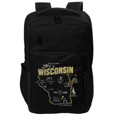 Wisconsin Map Of Memorable Spots Impact Tech Backpack
