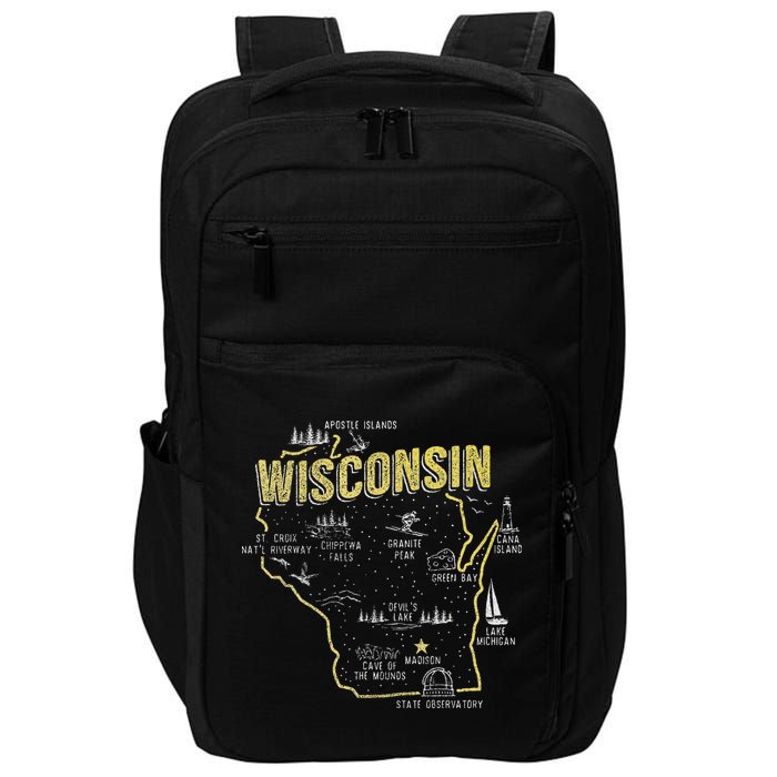 Wisconsin Map Of Memorable Spots Impact Tech Backpack