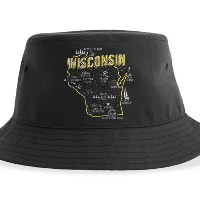 Wisconsin Map Of Memorable Spots Sustainable Bucket Hat