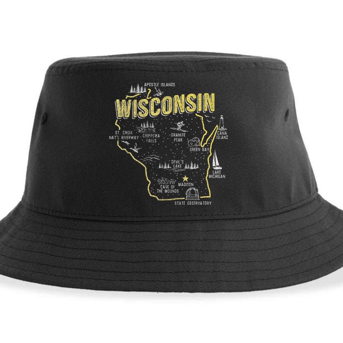 Wisconsin Map Of Memorable Spots Sustainable Bucket Hat