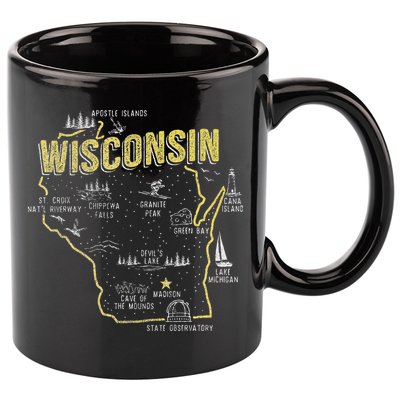 Wisconsin Map Of Memorable Spots 11oz C Handle Ceramic Mug