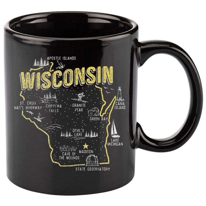 Wisconsin Map Of Memorable Spots 11oz C Handle Ceramic Mug