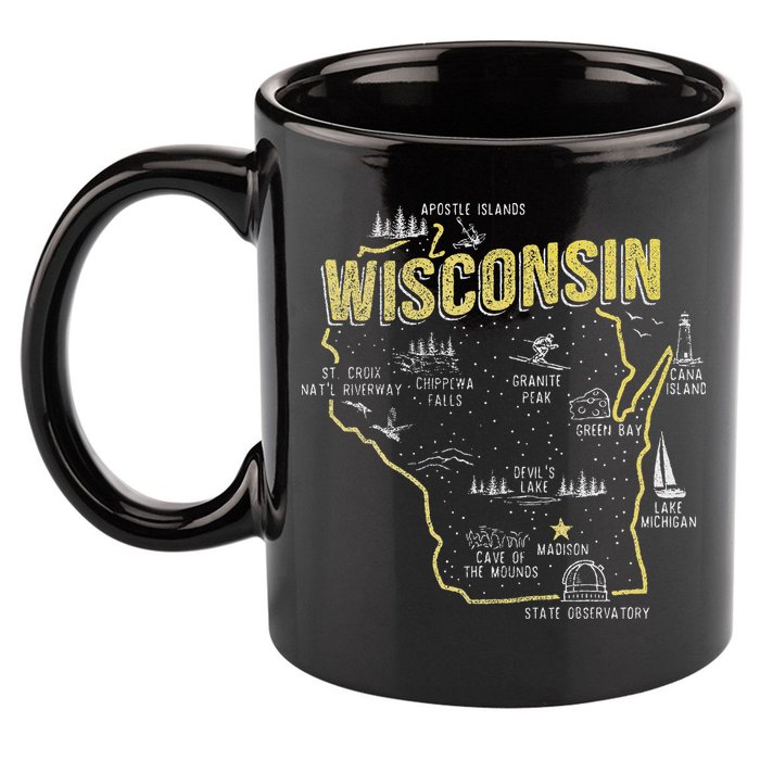 Wisconsin Map Of Memorable Spots 11oz C Handle Ceramic Mug