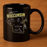 Wisconsin Map Of Memorable Spots 11oz C Handle Ceramic Mug