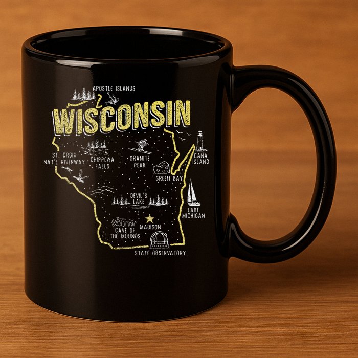 Wisconsin Map Of Memorable Spots 11oz C Handle Ceramic Mug