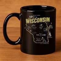 Wisconsin Map Of Memorable Spots 11oz C Handle Ceramic Mug