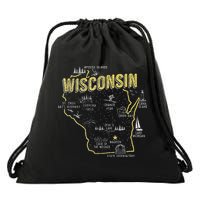 Wisconsin Map Of Memorable Spots Drawstring Bag