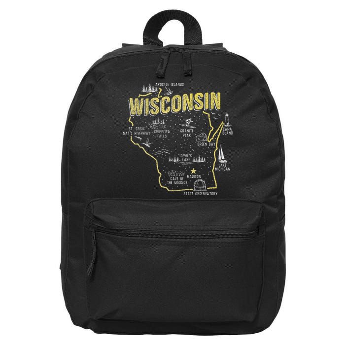 Wisconsin Map Of Memorable Spots 16 in Basic Backpack