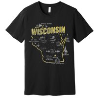 Wisconsin Map Of Memorable Spots Premium T-Shirt