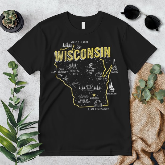 Wisconsin Map Of Memorable Spots Premium T-Shirt