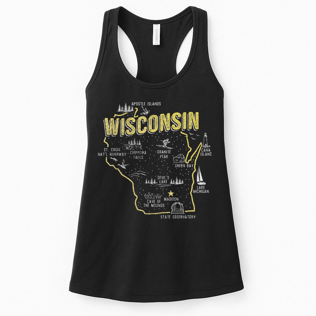 Wisconsin Map Of Memorable Spots Womens Tank Top