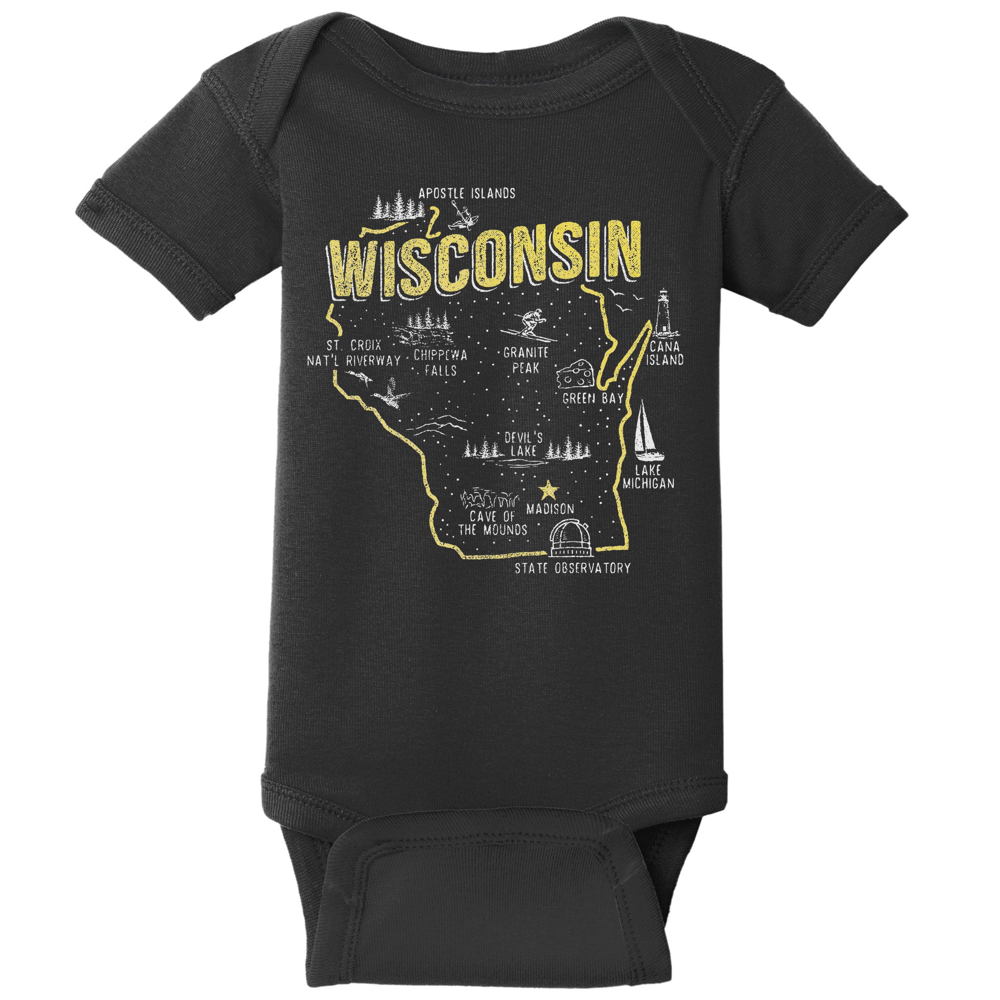 Wisconsin Map Of Memorable Spots Baby Bodysuit