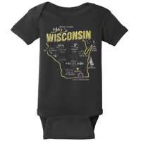 Wisconsin Map Of Memorable Spots Baby Bodysuit