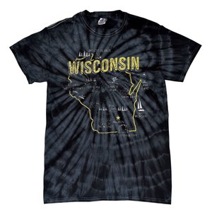 Wisconsin Map Of Memorable Spots Tie-Dye T-Shirt