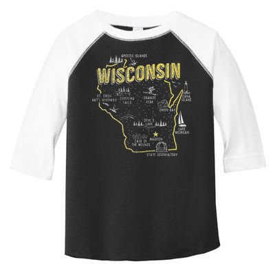 Wisconsin Map Of Memorable Spots Toddler Fine Jersey T-Shirt