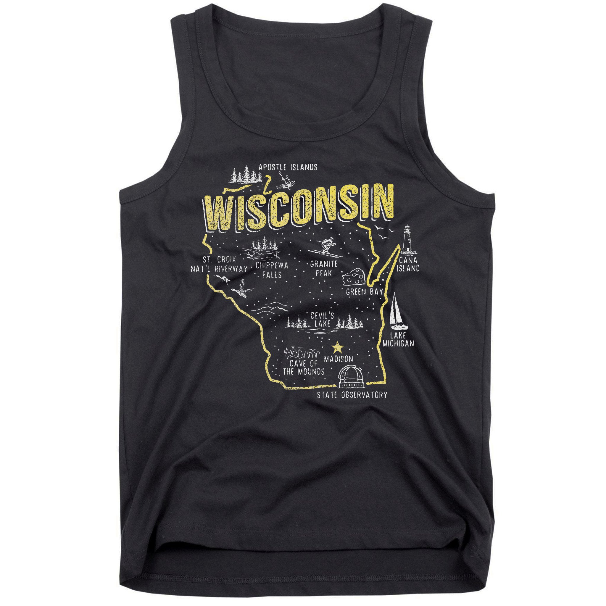 Wisconsin Map Of Memorable Spots Tank Top