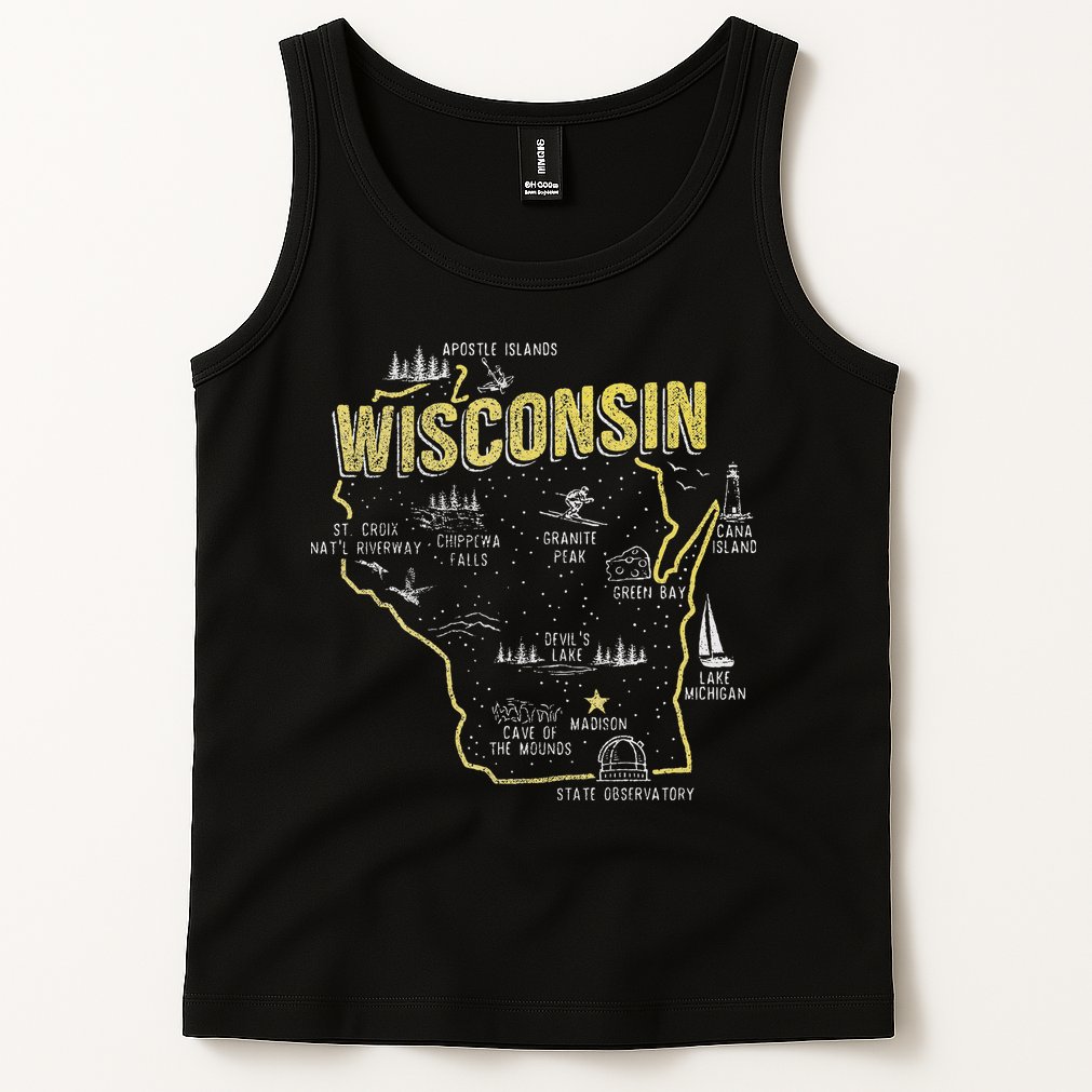 Wisconsin Map Of Memorable Spots Tank Top