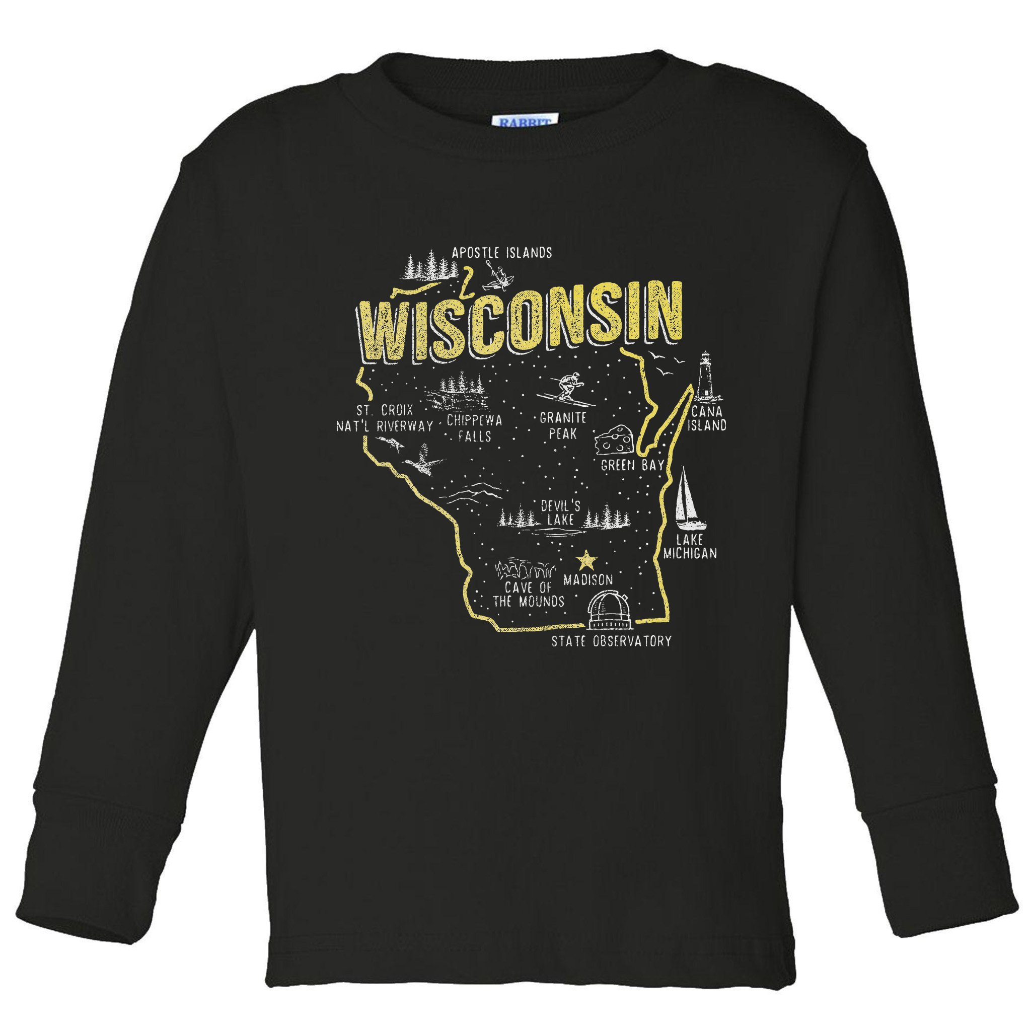 Wisconsin Map Of Memorable Spots Toddler Long Sleeve Shirt