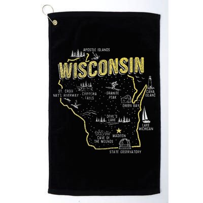 Wisconsin Map Of Memorable Spots Golf Towel
