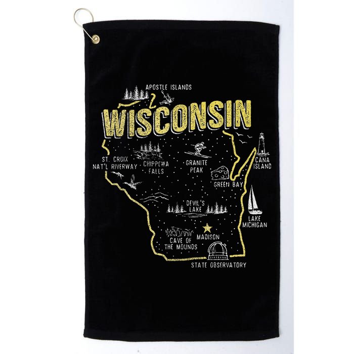 Wisconsin Map Of Memorable Spots Golf Towel