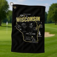Wisconsin Map Of Memorable Spots Golf Towel