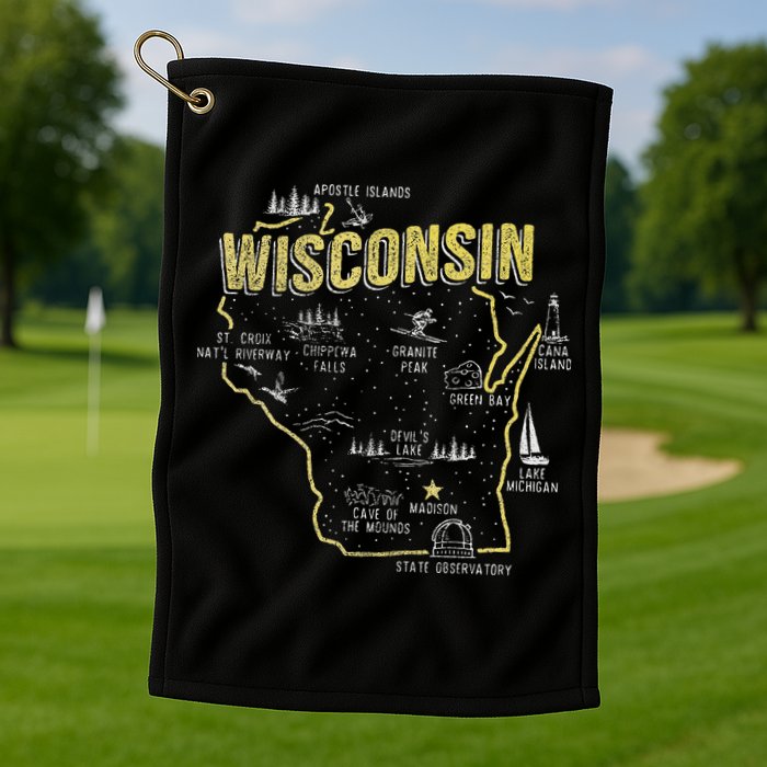 Wisconsin Map Of Memorable Spots Golf Towel