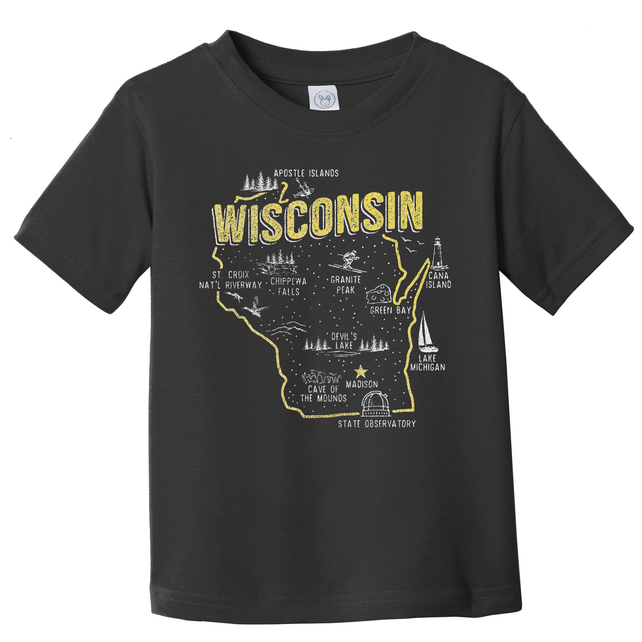 Wisconsin Map Of Memorable Spots Toddler T-Shirt