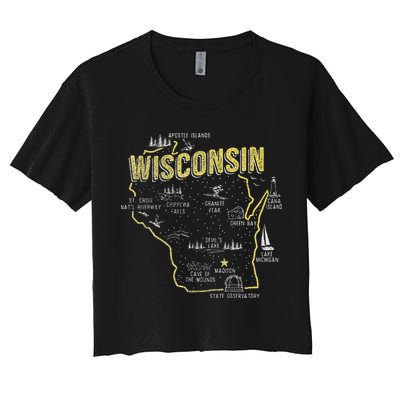 Wisconsin Map Of Memorable Spots Women's Crop Top Tee