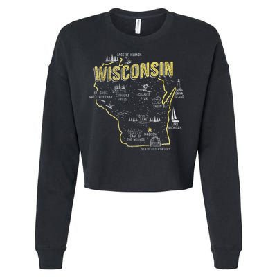 Wisconsin Map Of Memorable Spots Cropped Pullover Crew