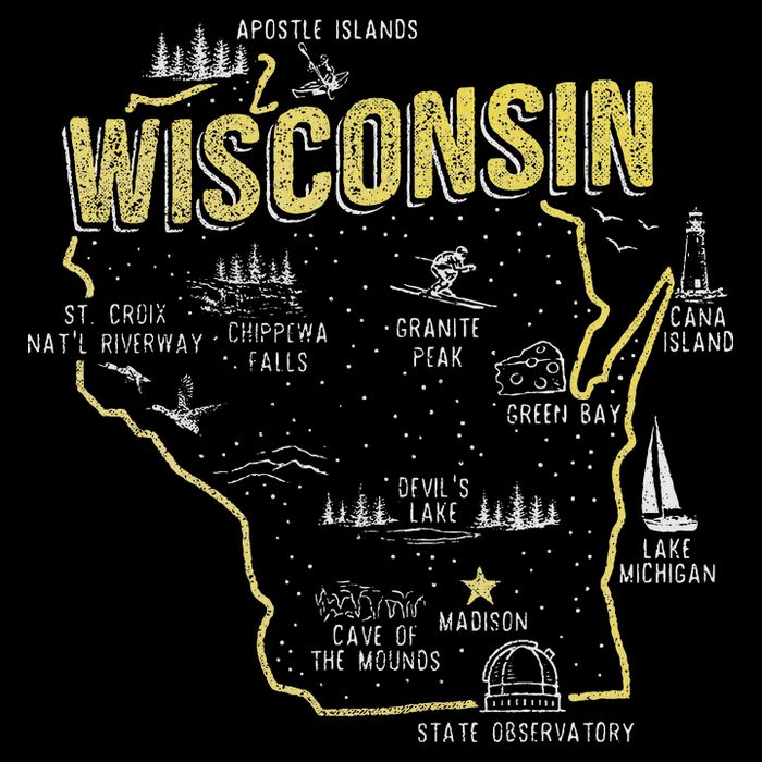 Wisconsin Map Of Memorable Spots Cropped Pullover Crew