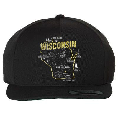 Wisconsin Map Of Memorable Spots Wool Snapback Cap