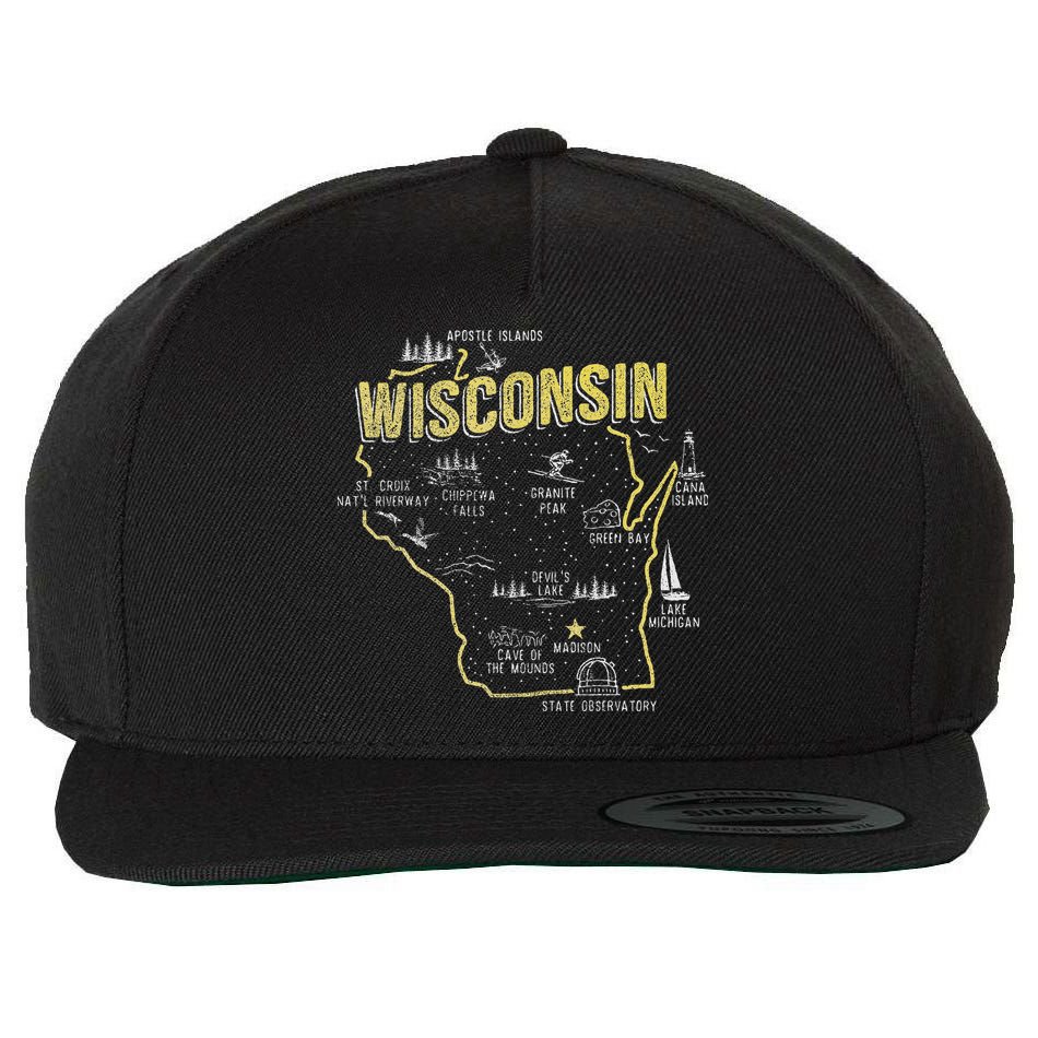 Wisconsin Map Of Memorable Spots Wool Snapback Cap