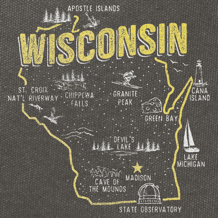 Wisconsin Map Of Memorable Spots Cotton Canvas Backpack