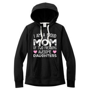 Women Mom Of 2 Girl Two Daughters Mothers Day Women's Fleece Hoodie