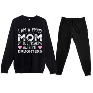 Women Mom Of 2 Girl Two Daughters Mothers Day Premium Crewneck Sweatsuit Set