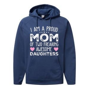 Women Mom Of 2 Girl Two Daughters Mothers Day Performance Fleece Hoodie