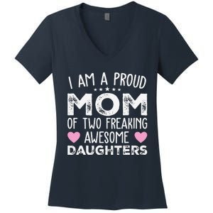 Women Mom Of 2 Girl Two Daughters Mothers Day Women's V-Neck T-Shirt