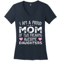 Women Mom Of 2 Girl Two Daughters Mothers Day Women's V-Neck T-Shirt