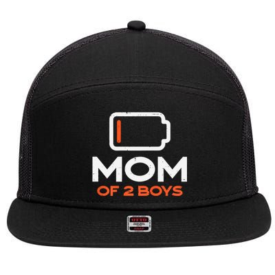 Womens Mom Of 2 Low Battery Funny Mothers Day Mama Mommy Women 7 Panel Mesh Trucker Snapback Hat