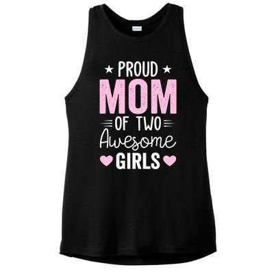 Wo Mom of 2 Girl Two Daughters Mother's Day Ladies PosiCharge Tri-Blend Wicking Tank