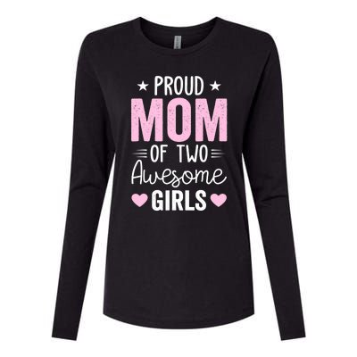 Wo Mom of 2 Girl Two Daughters Mother's Day Womens Cotton Relaxed Long Sleeve T-Shirt