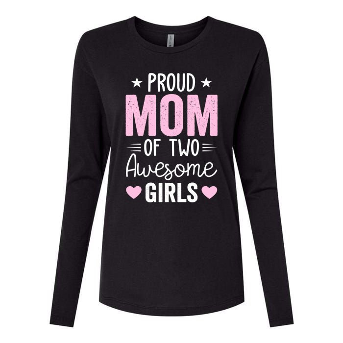 Wo Mom of 2 Girl Two Daughters Mother's Day Womens Cotton Relaxed Long Sleeve T-Shirt