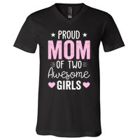 Wo Mom of 2 Girl Two Daughters Mother's Day V-Neck T-Shirt