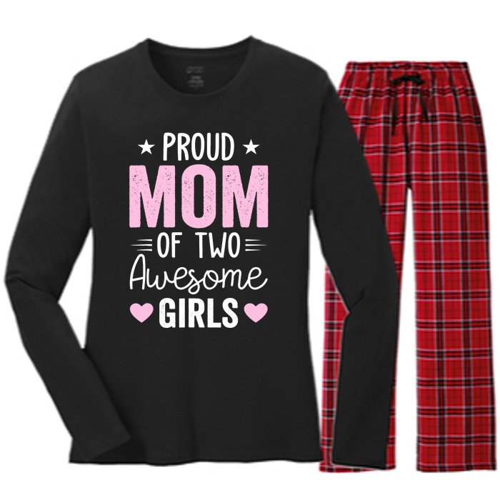 Wo Mom of 2 Girl Two Daughters Mother's Day Women's Long Sleeve Flannel Pajama Set 